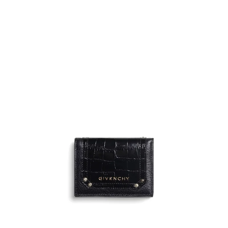 women's wallet with detachable card holder -Pandora Embroidered 3 Fold Wallet in Black