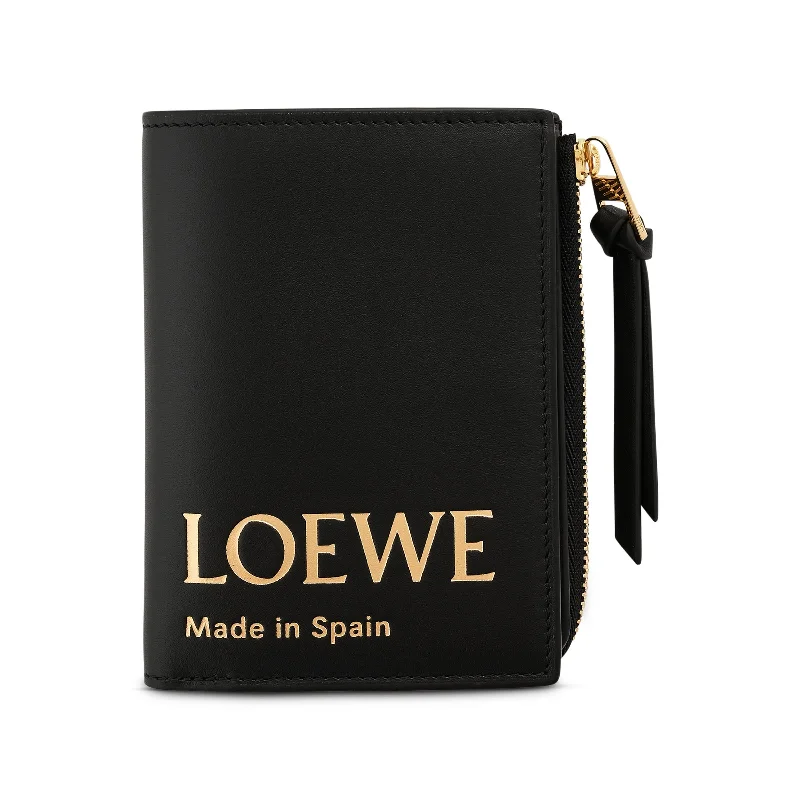 women's wallet with simple hardware -Loewe Embossed Slim Zip Wallet in Black