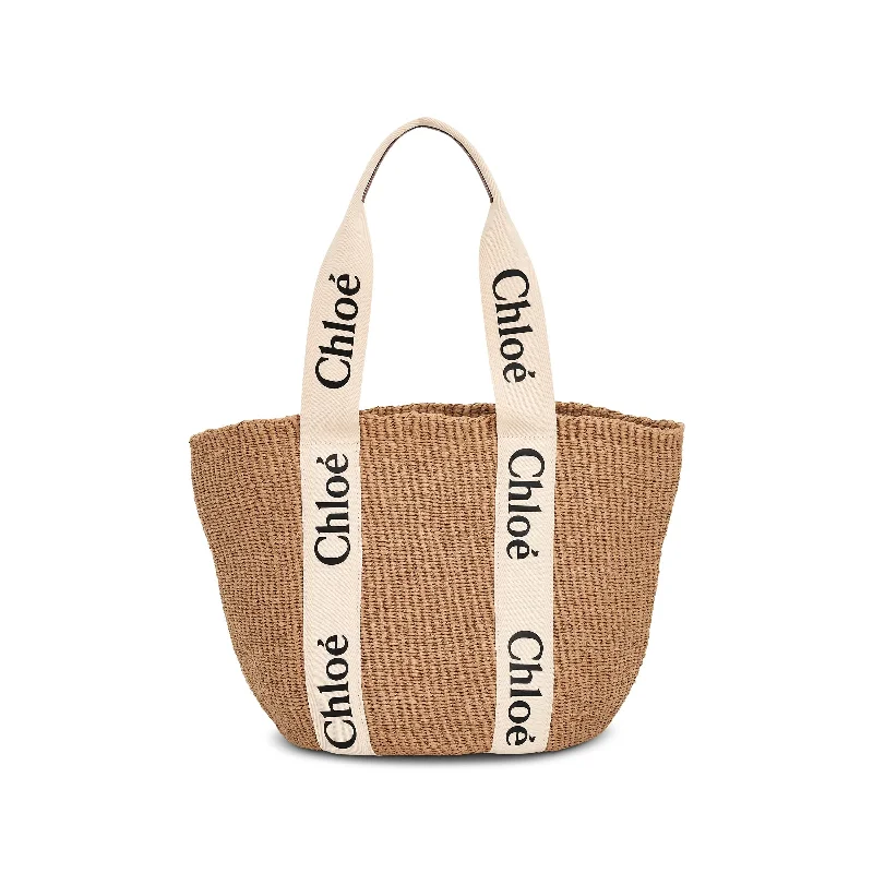 women's handbag with clean structured shape -Large Woody Basket Tote Bag in White