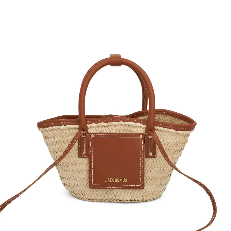 women's handbag with removable strap -Le Petit Panier Soleil Straw & Leather Bag in Light Brown