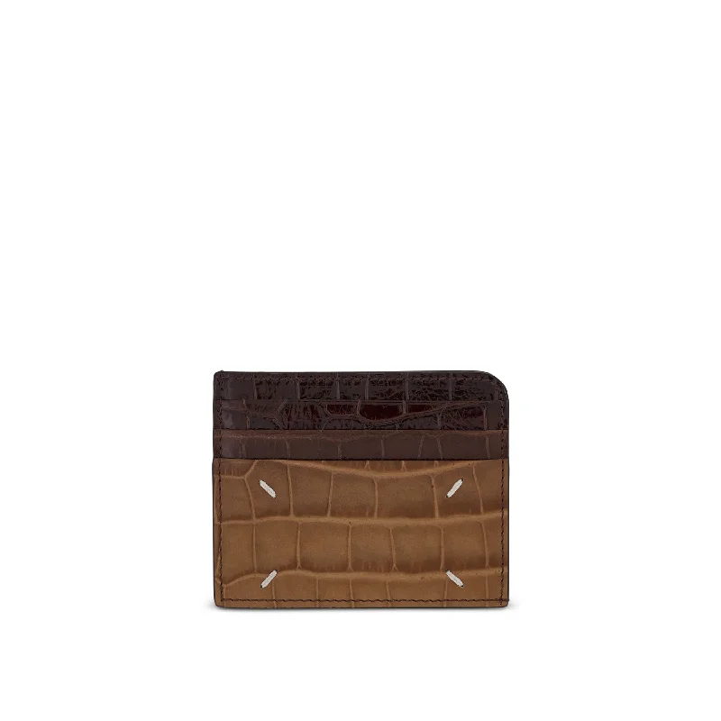 women's wallet with slim fit design -Leather Card Holder with Logo in Cognac