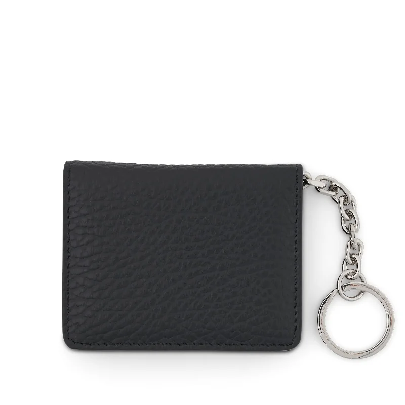 women's wallet with luxury leather -Four Stitch Logo Card Holder with Keyring in Black