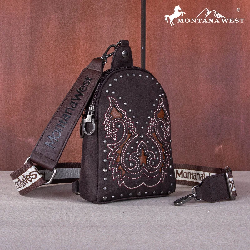 Ladies Crossbody Bag Handmade Craft -MW1137-210  Montana West Embroidered Cut-out Boot Scroll Sling Bag