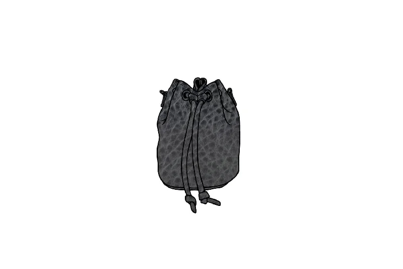 women's bucket bag with exotic leather -LEATHER BUCKET BAG - SMALL - RAVEN