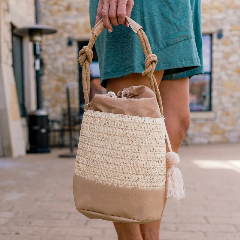 women's bucket bag for winter -Cora Straw Ivory Bucket Bag with Tassel