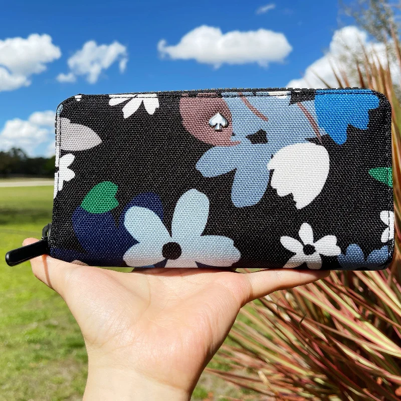 Kate Spade Jae Bold Bloom Continental Zip Around Wallet Black Floral Canvas