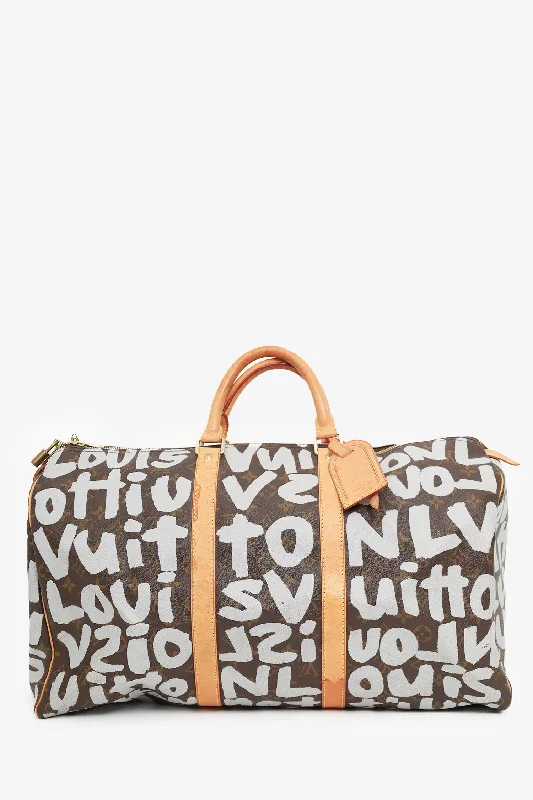 women's handbag with simple, elegant design -Louis Vuitton x Stephen Sprouse Monogram Graffiti Keepall 50