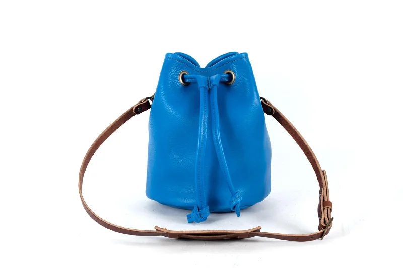 women's bucket bag with bold colors -LEATHER BUCKET BAG - LARGE - OCEAN BLUE - IN STOCK