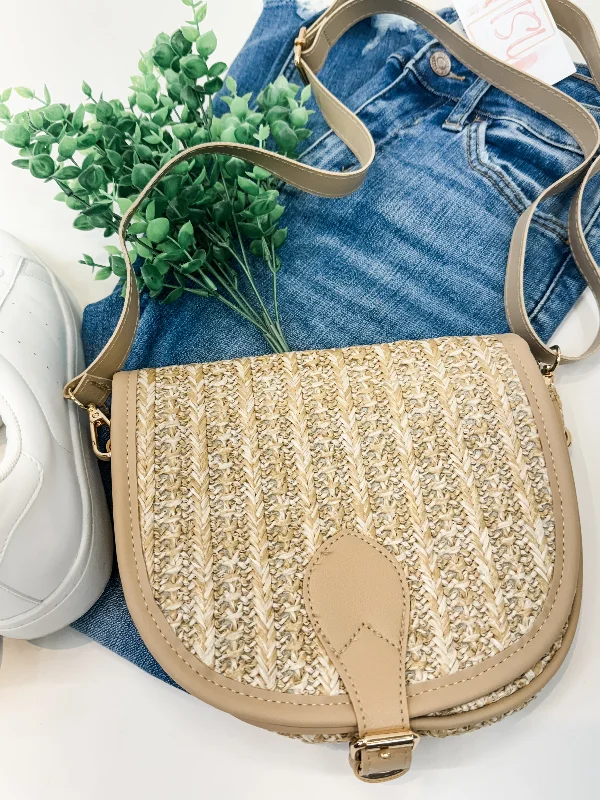 Ladies Crossbody Bag Simple Style -Mixed Woven Straw Crossbody