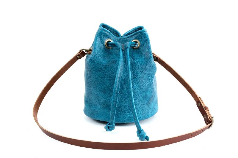 women's bucket bag vegan leather -LEATHER BUCKET BAG - LARGE - COBALT BISON