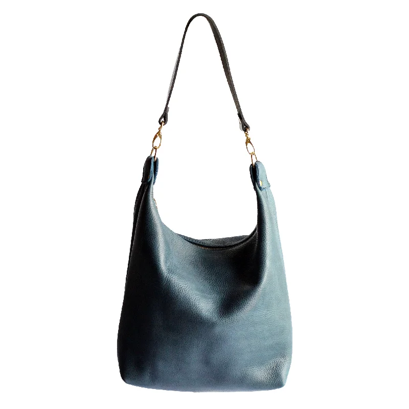 women's bucket bag with embossed pattern -Leather BUCKET Crossbody Bag - Navy Blue Leather