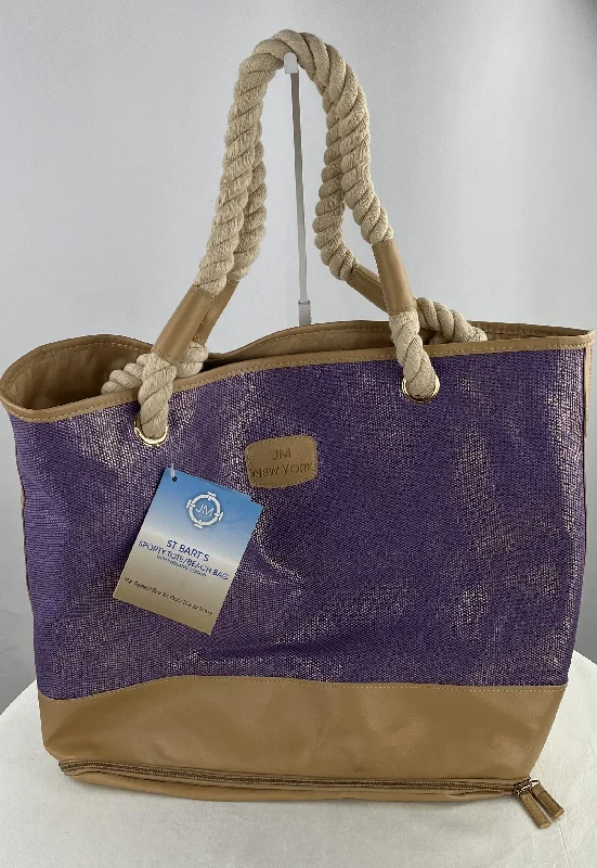 women's tote bag with smooth velvet finish -JM New York Women's Purple/Tan St Bart's Tote Beach Bag W/Cooler NWT