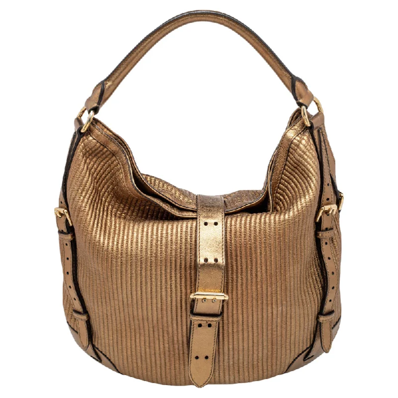 women's dumpling bag with large capacity -Burberry Gold Quilted Leather Hobo