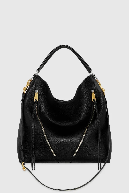 women's dumpling bag with elegant embroidery -Moto Double Zip Hobo