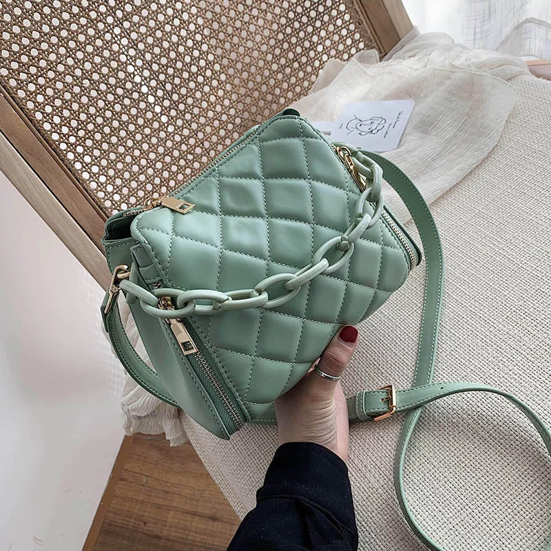 women's bucket bag with rich leather texture -Solid Color PU Leather Bucket Bags For Women 2020 Fashion Chain Shoulder Crossbody Bag Female Handbags and Purse