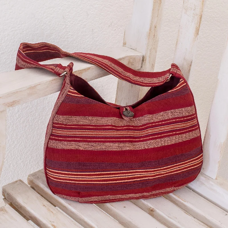 women's dumpling bag for evening dresses -Garnet Synchronicity Red Cotton Hobo Bag