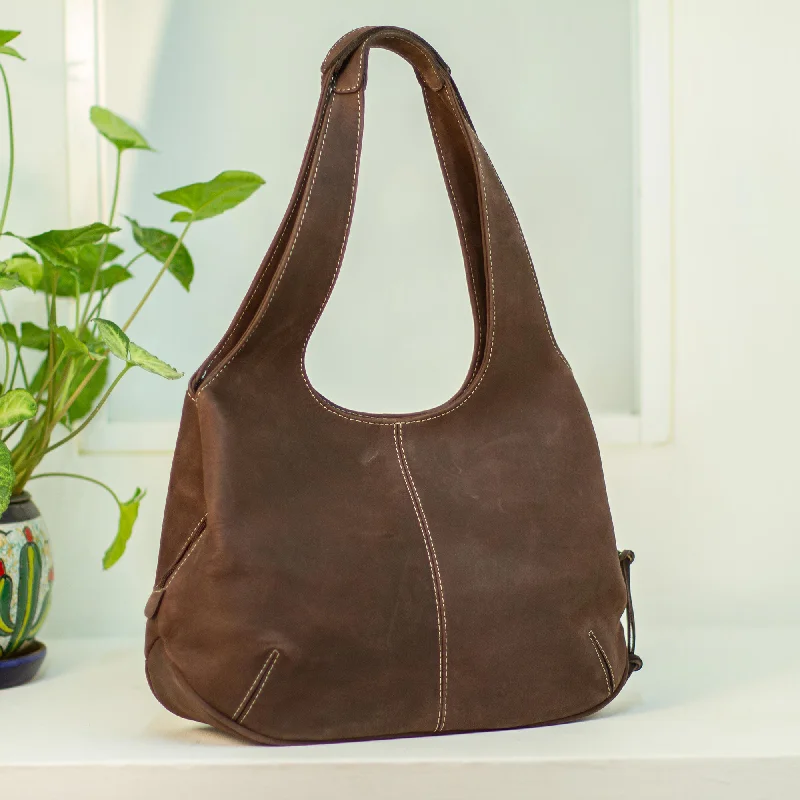 women's dumpling bag for summer outfits -Urban Coffee Coffee Brown Leather Hobo Bag from Mexico