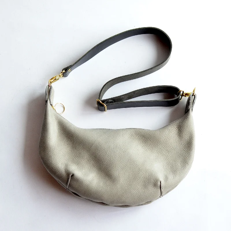 women's dumpling bag with chic finish -Leather HOBO Crossbody Bag - Grey Leather