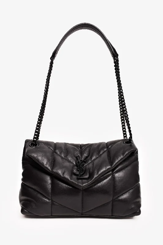 women's handbag with smooth polished surface -Saint Laurent Black Quilted Leather Small LouLou Puffer Shoulder Bag