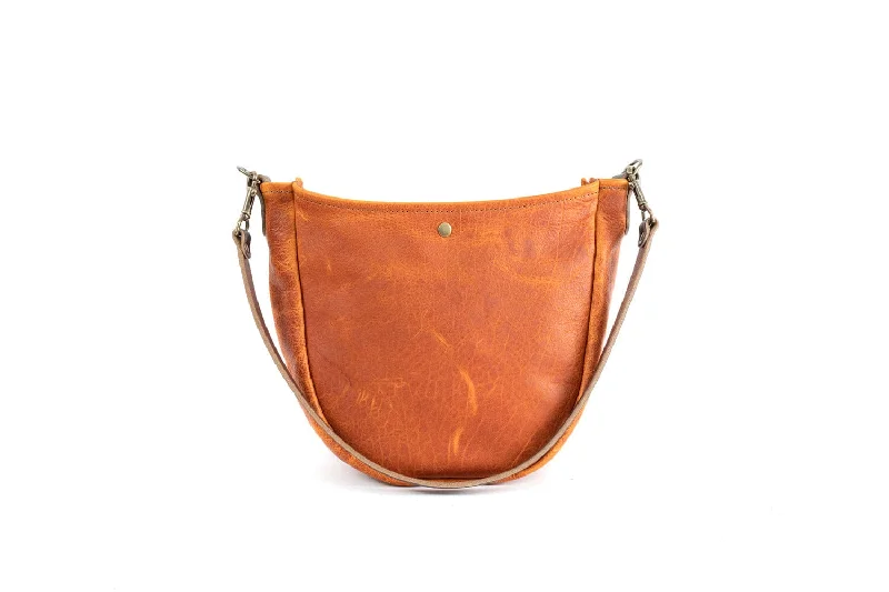 women's dumpling bag with elegant finish -CELESTE LEATHER HOBO BAG - TANGERINE BISON