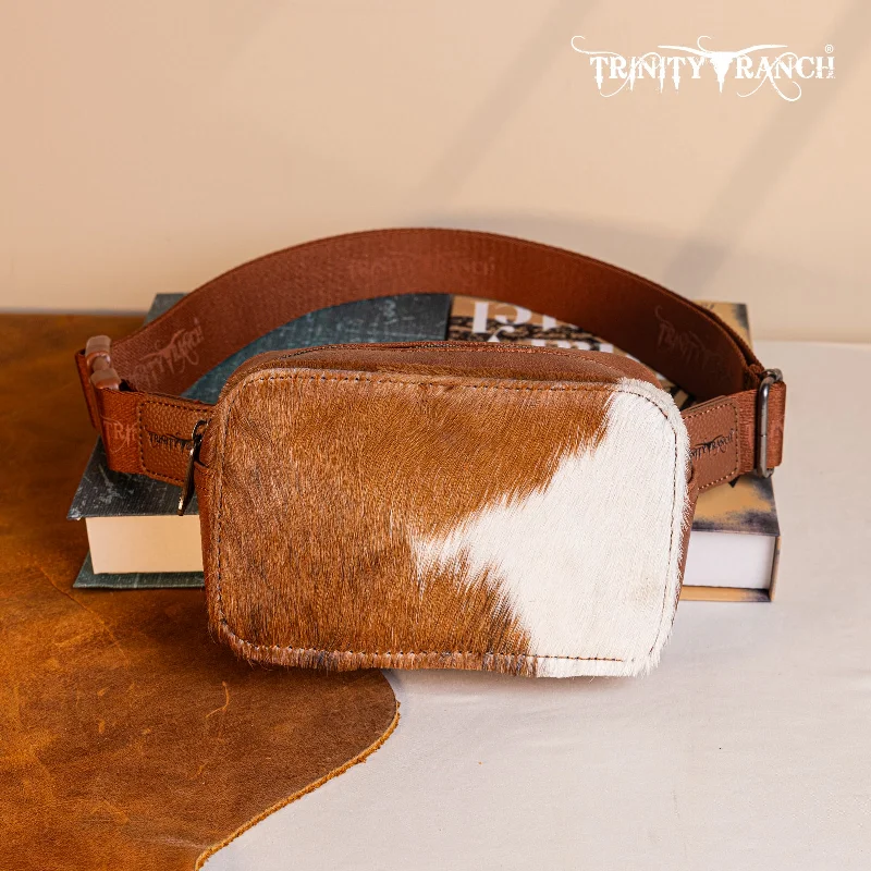 Ladies Crossbody Bag Luxury Brand -TR184-194 Trinity Ranch Genuine Hair-On Cowhide Belt Bag - Brown