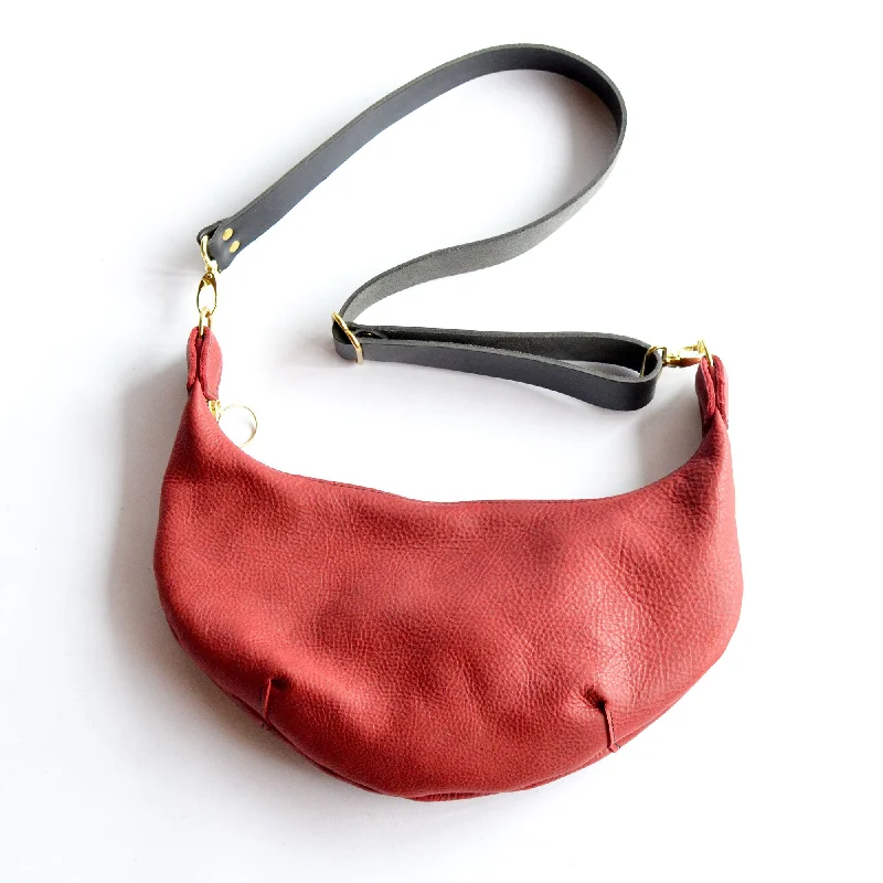 women's dumpling bag with matching wallet -Leather HOBO Crossbody Bag - Red Leather