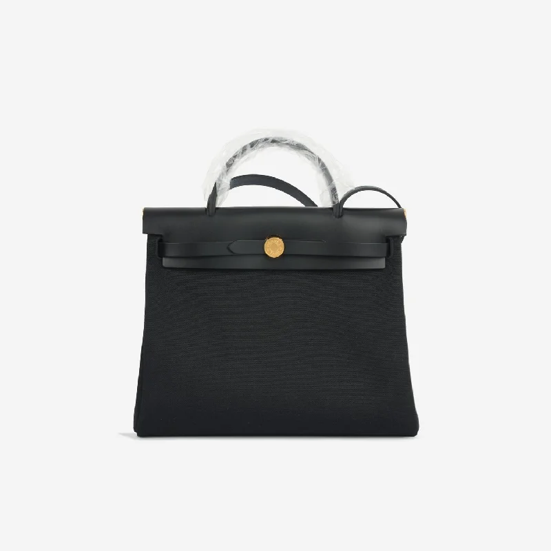 women's handbag with adjustable crossbody strap -Hermès Hermes - Herbag 31 - Noir Canvas / Hunter GHW - Brand New