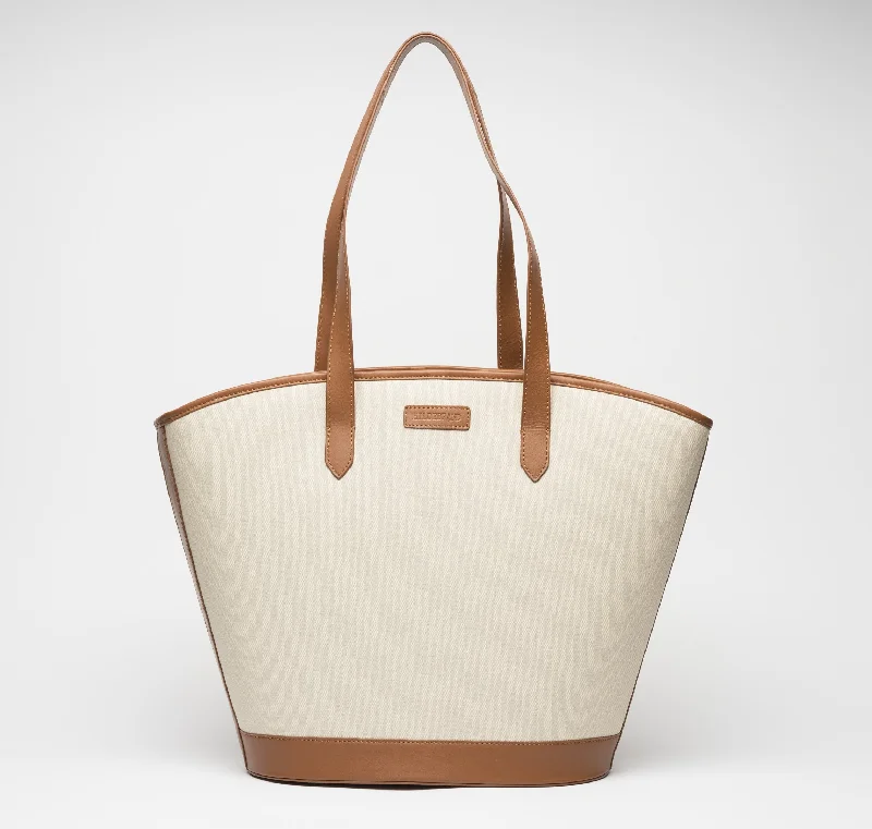 women's bucket bag with detailed craftsmanship -Women's Canvas and Tan Leather Bucket Bag