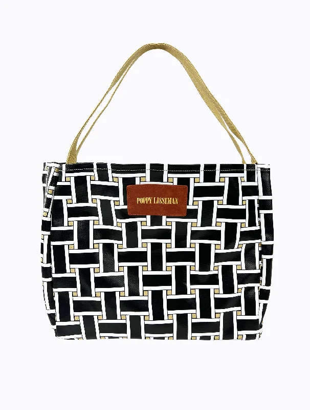 women's tote bag with sturdy base -Polanco Tote - Black Weave