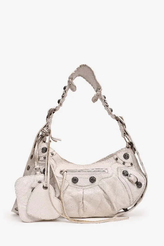 women's handbag with stylish front pocket -Balenciaga White Leather Le Cagole Small 2022 Shoulder Bag