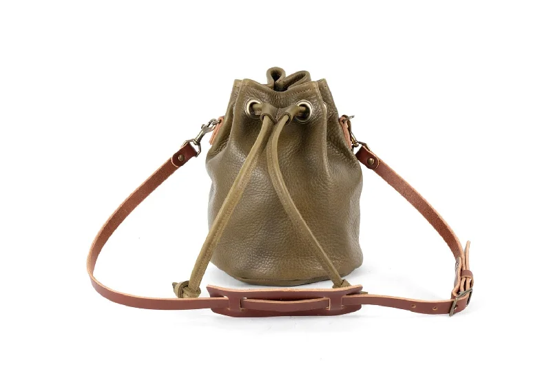 women's bucket bag with multiple color options -LEATHER BUCKET BAG - MEDIUM - OLIVE