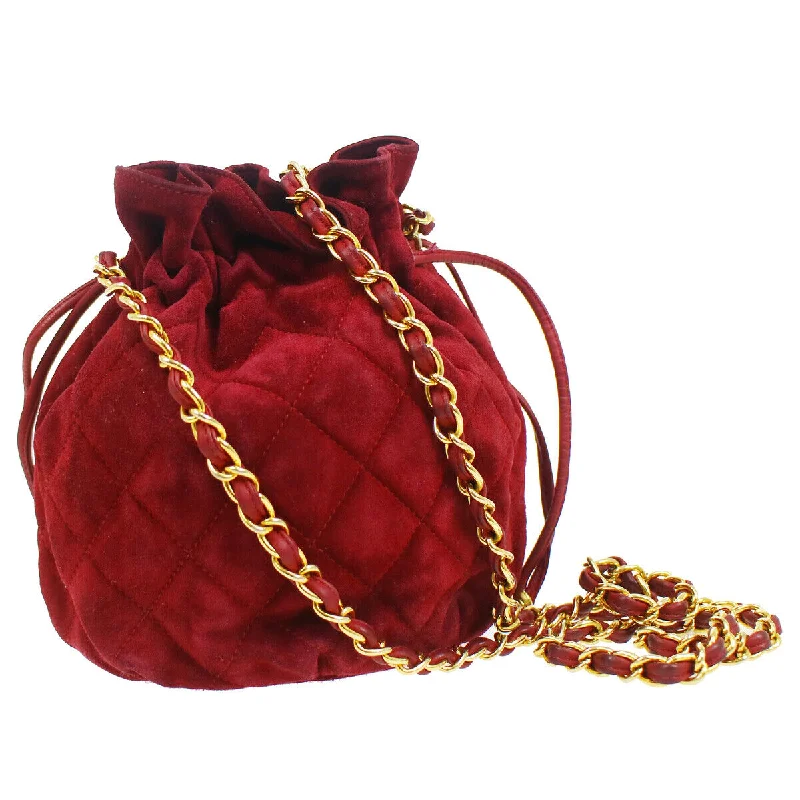 women's bucket bag for women on the go -CHANEL 1986-1988 Bucket Bag Mini Red Suede 91407