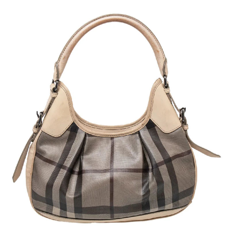 women's dumpling bag with bow accent -Burberry Beige Coated Canvas And Leather Small Brooklyn Hobo