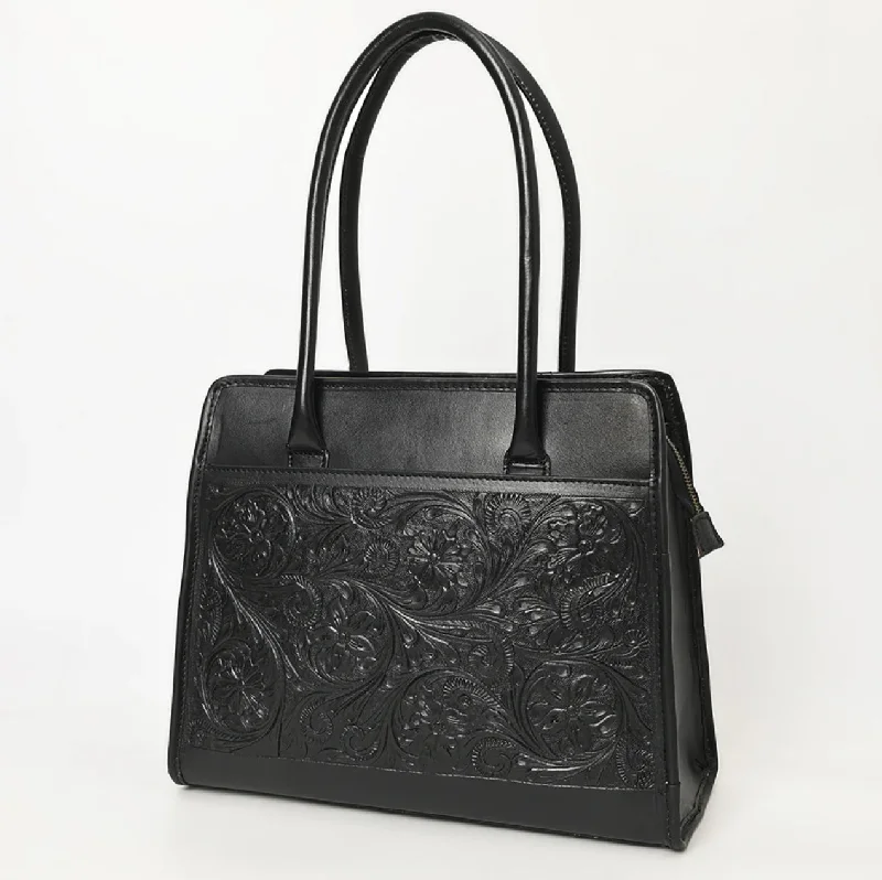 women's tote bag with refined stitching -Black Western Tooled Leather Tote