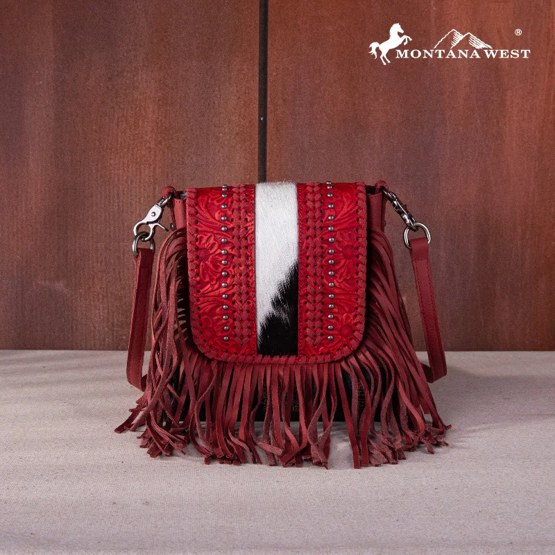 Ladies Crossbody Bag Tassel Details -RLC-L168 Montana West Genuine Leather Tooled Collection Fringe Crossbody