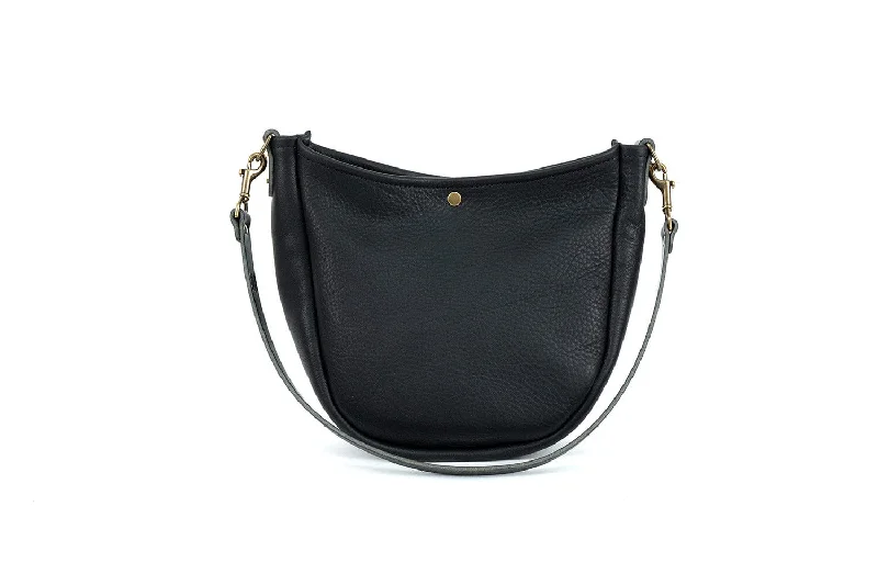 women's dumpling bag with chic finish -CELESTE LEATHER HOBO BAG - BLACK