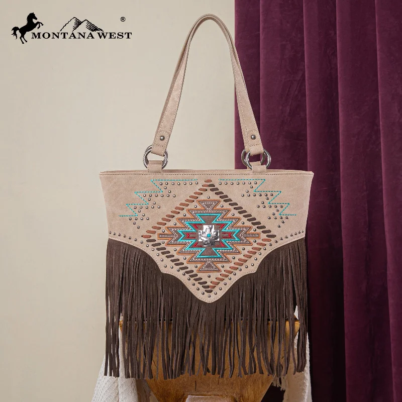 Ladies Crossbody Bag Work Style -MW1315G-8317  Montana West Embroidered Collection Concealed Carry Tote - Tan