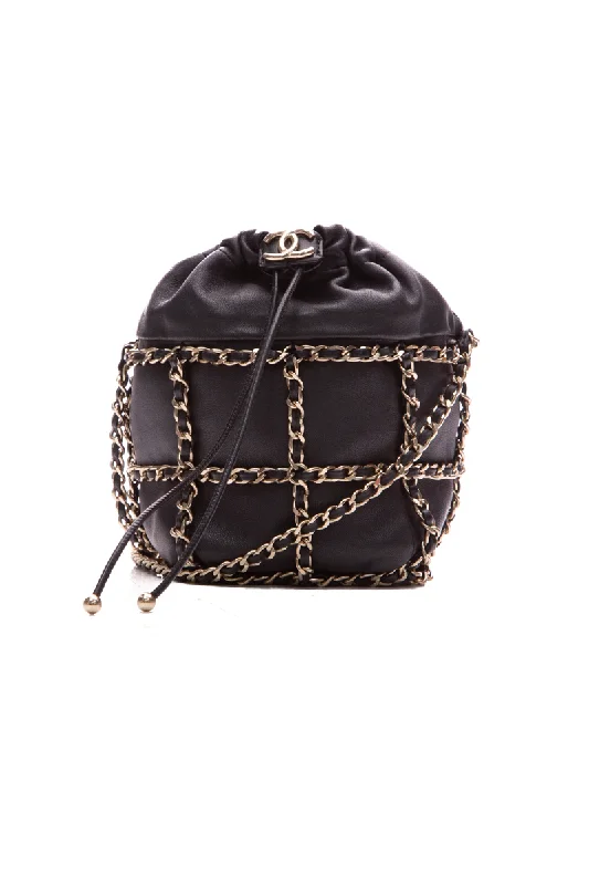 women's bucket bag with faux-leather finish -Chain Cage Bucket Bag