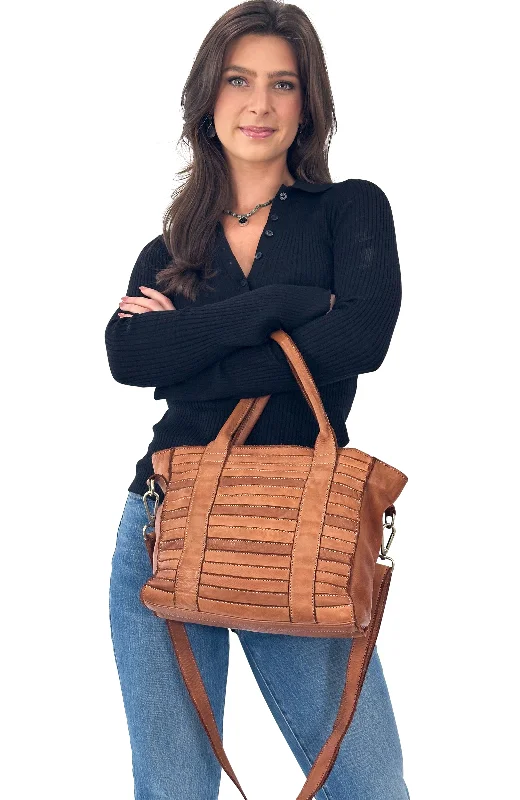 women's tote bag with soft, supple leather -Milan Tote in Cognac