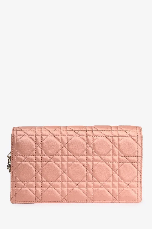 women's handbag with sophisticated leather trim -Christian Dior 2019 Pink Satin Cannage Wallet on Chain