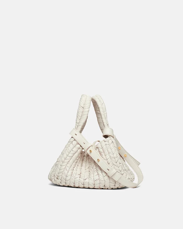 women's bucket bag with double handles -The Busket - Okobor™ Alt-Leather Knit Bucket Bag - White