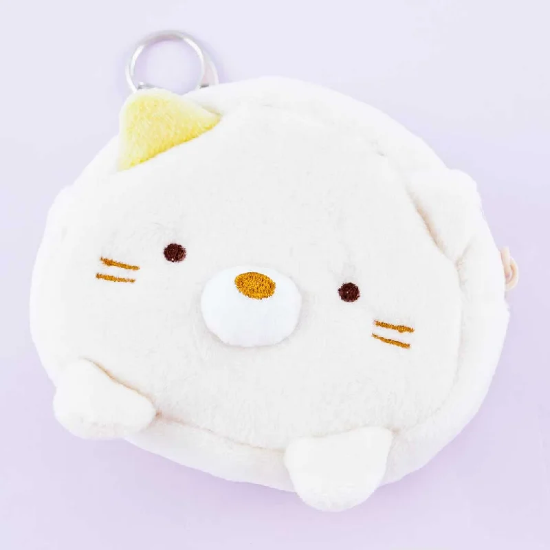 women's wallet with front pocket -Sumikko Gurashi Fluffy Round Face Coin Purse - Neko