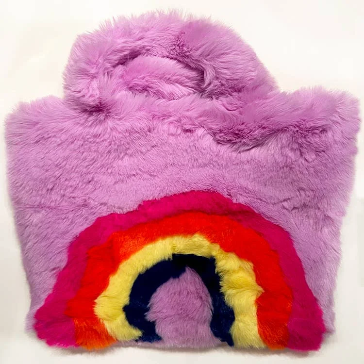 women's tote bag with chic zipper closure -Furry Rainbow Tote Purse