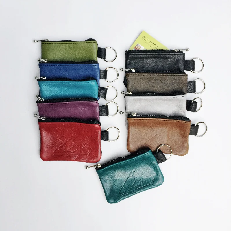 women's wallet with interior zipper compartment -4” Change Purse - Soft Leather Coin Pouch With Key Ring