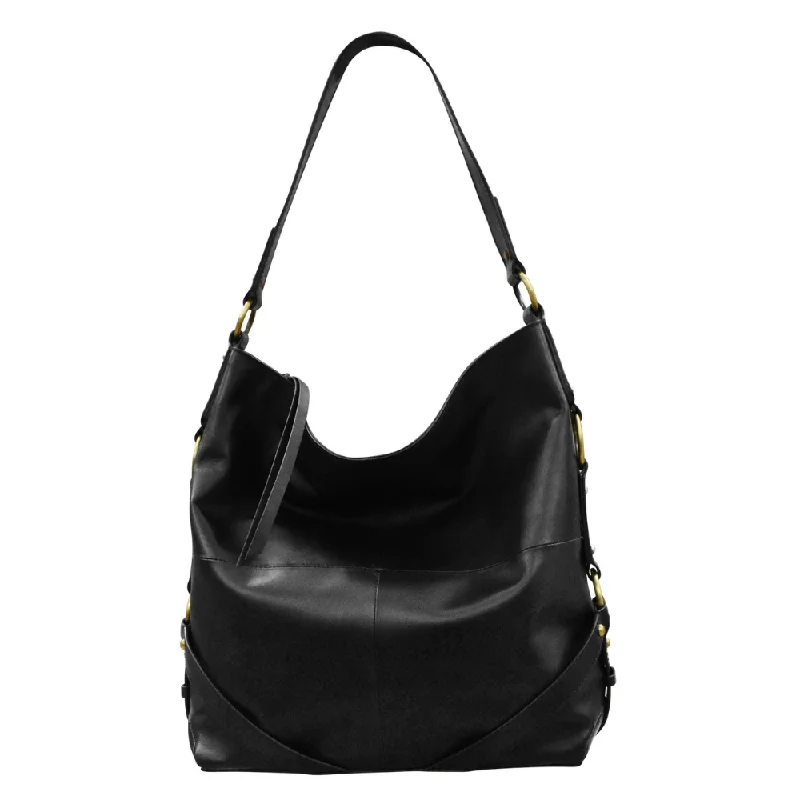 women's dumpling bag with chic closure -Ili New York Suffolk Black Leather Large Hobo (Women's)