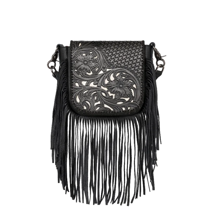 Ladies Crossbody Bag Vintage Leather -RLC-L162 Montana West Genuine Leather Tooled Collection Fringe Crossbody