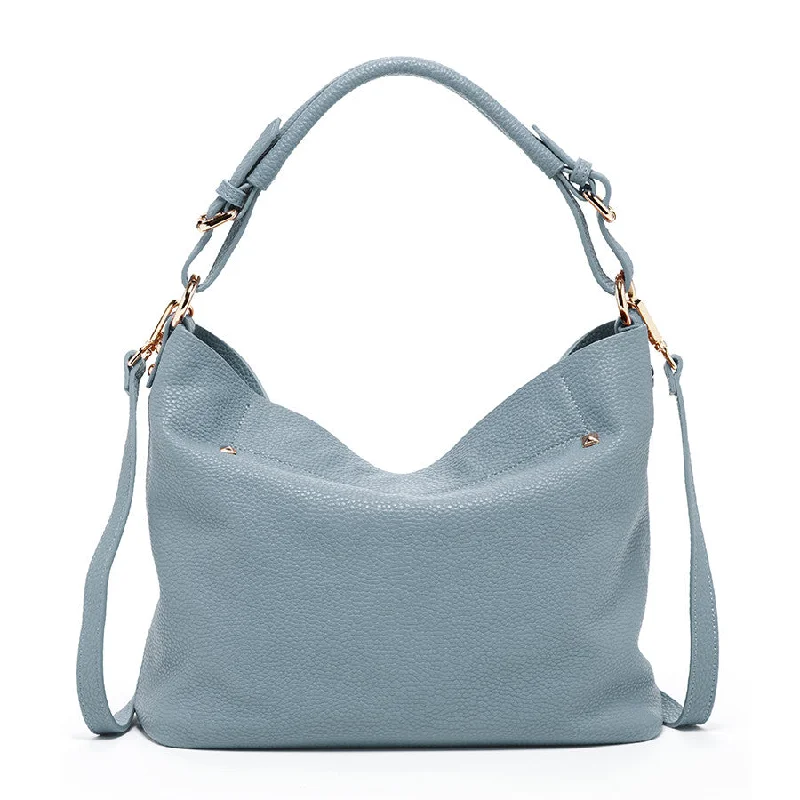 women's dumpling bag with versatile material -Lauren Faded Denim Leather Hobo Bag Blue