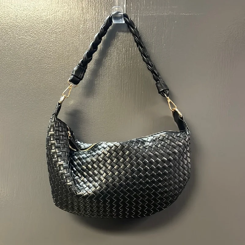 women's dumpling bag with sleek design -Remi and Reid Peppa Convertible Large Woven Hobo Handbag in Black