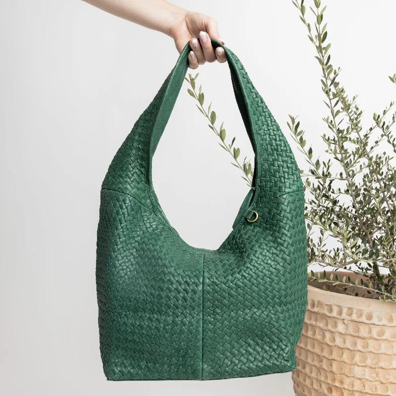 women's dumpling bag with statement detail -HOBO BAG - MOROCCO COLLECTION - WOVEN - SPRUCE