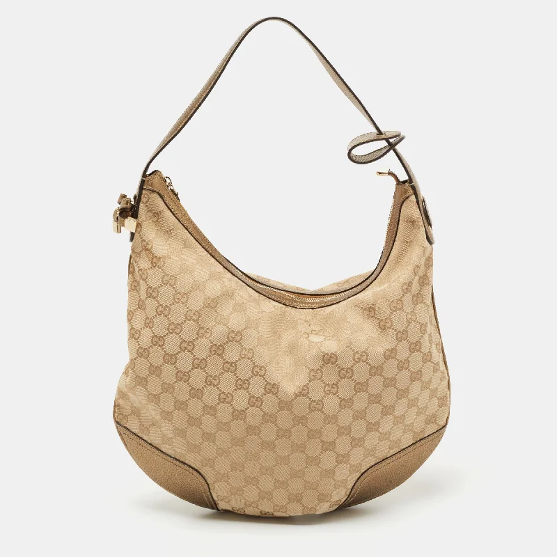 women's dumpling bag with stylish exterior -Gucci Beige/Gold GG Canvas and Leather Large Princy Hobo